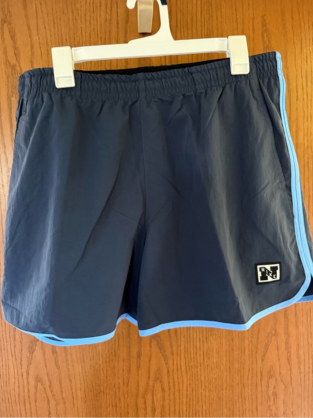 Nike Men’s Navy Athletic Shorts with Light Blue Trim 5” length, size Large NWT